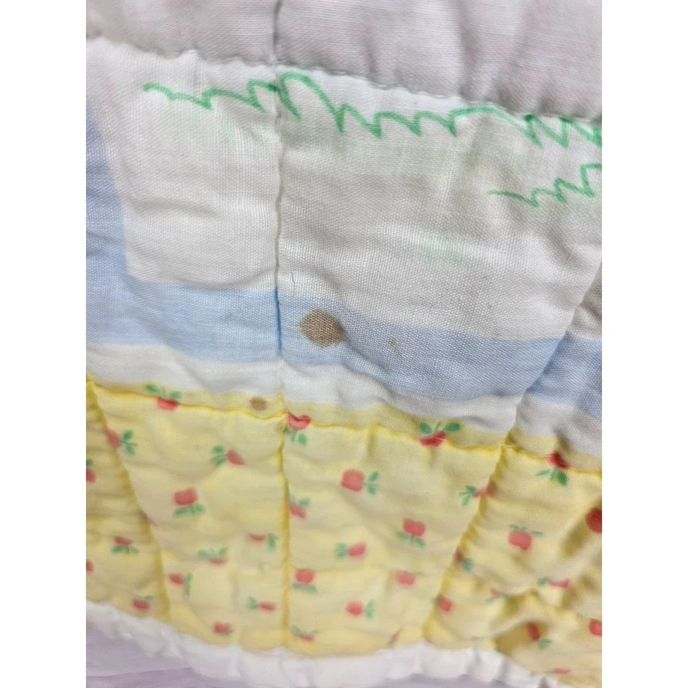Vintage Sesame Street crib Quilt 42x32 Handmade Farm Theme Yellow Floral edging,